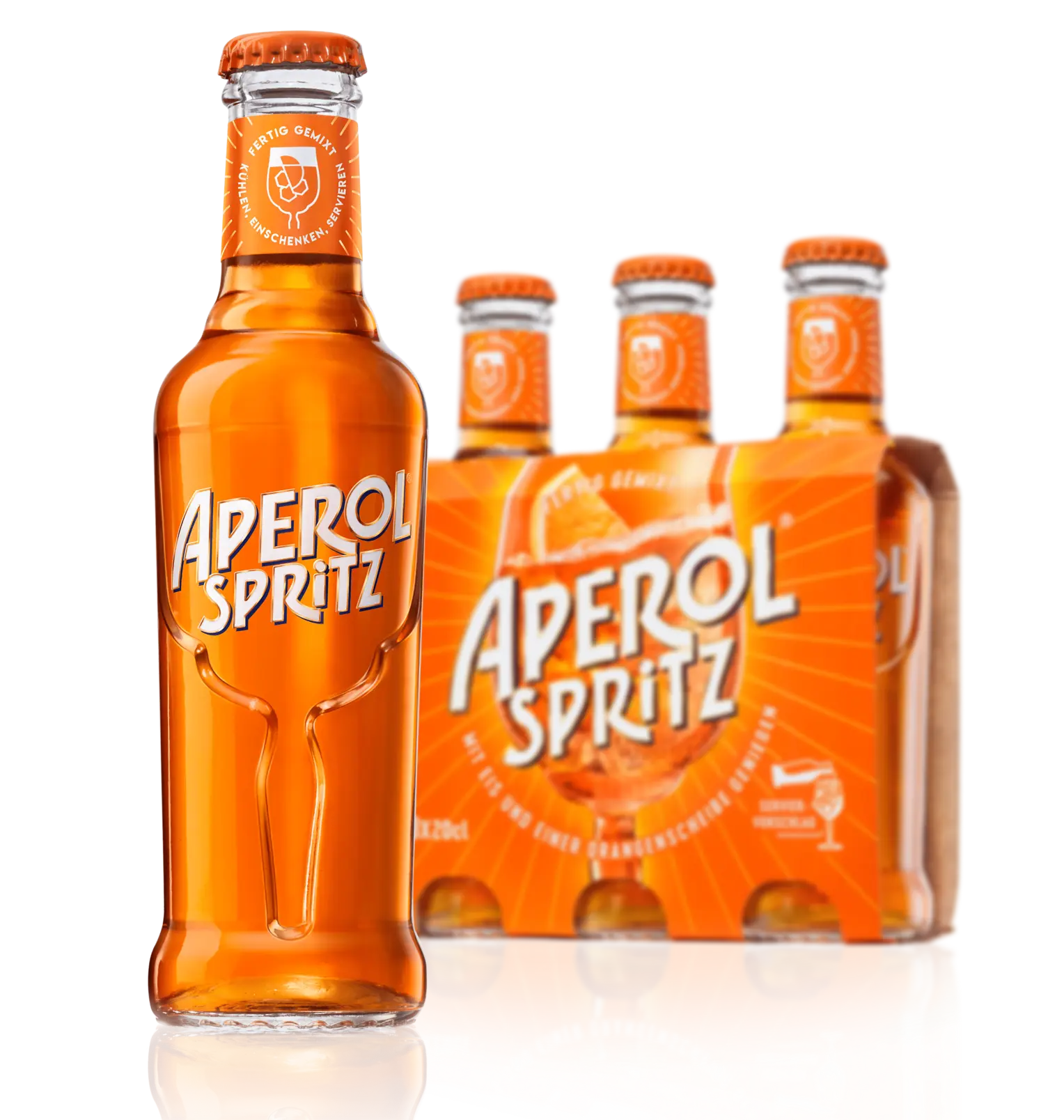 Aperol Spritz ready-to-drink cocktail showing both a single bottle and a 3-pack of bottles